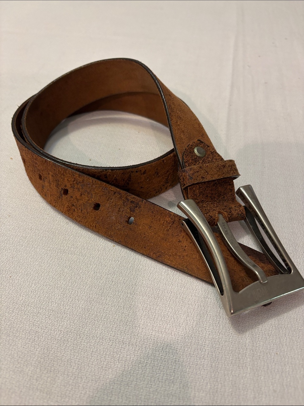 Just Cavalli Men's Suede Distressed Look Belt in Rustic Brown with Silver Buckle